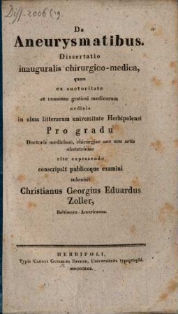 De aneurysmatibus : dissertatio inauguralis chirurgico-medica