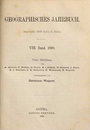 Geographisches Jahrbuch. 8. 1880 (1881)
