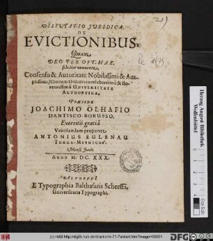 Disputatio Iuridica De Evictionibus