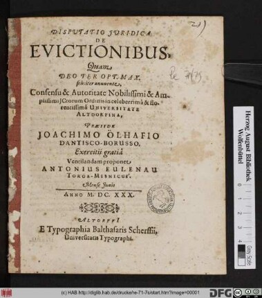 Disputatio Iuridica De Evictionibus