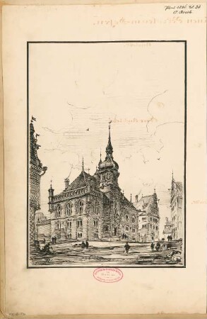 Rathaus, Rastenburg Monatskonkurrenz Juni 1884: Perspektivische Ansicht