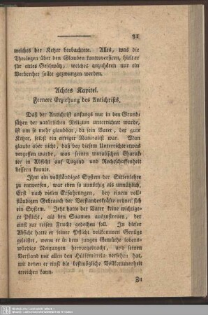 Achtes Kapitel. Fernere Erziehung des Antichrists