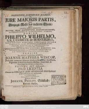 Dissertatio Inauguralis Juridica, De Jure Majoris Partis, Vom Vorzugs-Recht des mehrern Theils