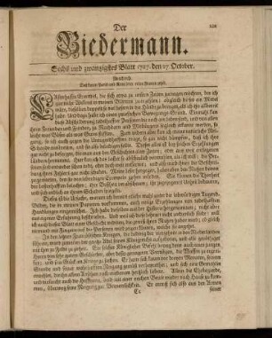Sechs und zwantzigstes Blatt 1727. den 27. October
