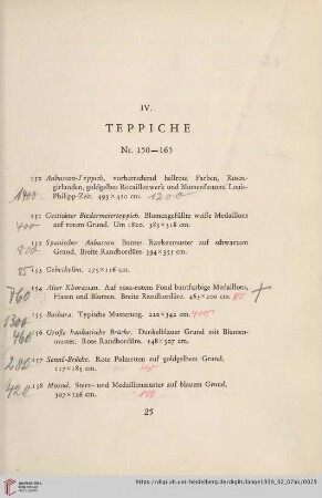IV. Teppiche (Nr. 150-165)