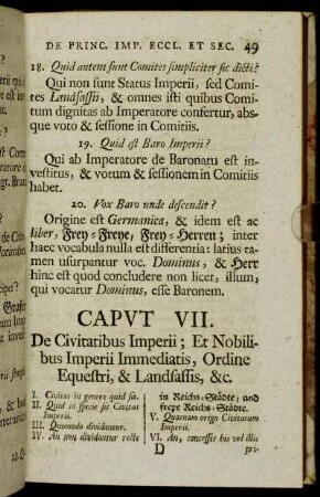 Caput VII. De Civitatibus Imperii; Et Nobilibus Imperii Immediatis, Ordine Equestri, & Landsassis, &etc.