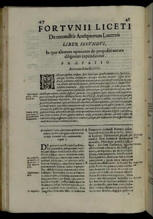 Fortunii Liceti De reconditis Antiquorum Lucernis Liber Secundus, In quo aliorum opiniones de propositi natura diligenter expenduntur.