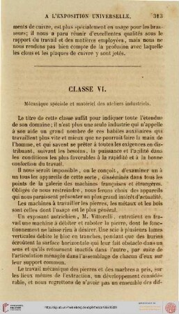 classe VI: Mécanique spéciale et matériel des ateliers industriels