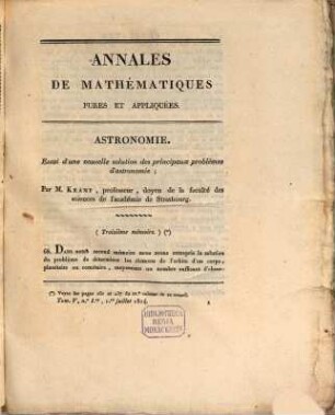 Annales de mathématiques pures et appliquées. 5. 1814