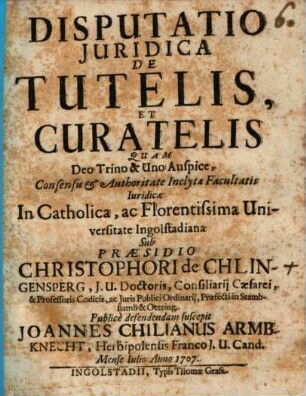 Disputatio Juridica De Tutelis Et Curatelis