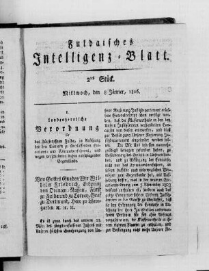 2tes Stück, Ausgabe vom 8. Jänner 1806