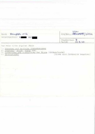 Karteikarte mit Grundriss und Details zur Nutzung