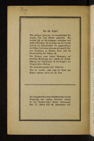 An die Leser!