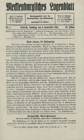 Nr. 1. Rostock, Sonntag, den 3. September 1916.