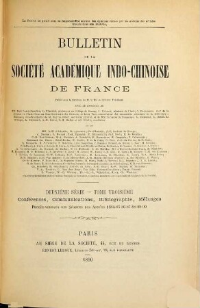 Bulletin de la Société Académique Indo-Chinoise de France. 3. 1884/90 (1890)