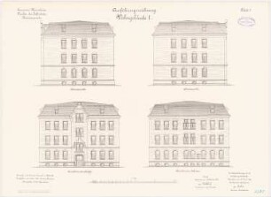 Garnison des Infanterie-Kasernements, Mannheim Wohngebäude I: Aufriss von allen vier Seiten 1:100