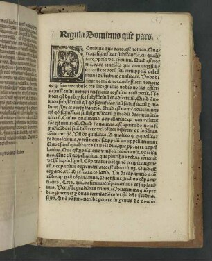 Regula Dominus que pars : Dominus que pars. est nomen. Quare. q[uod] significat substantiā. cu[m] qualitate ...