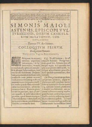 Colloquium Primum. De dignitate Hominis.