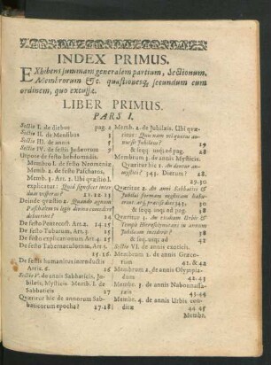 Index Primus. Exhibens summam generalem partium, Sectionum ...