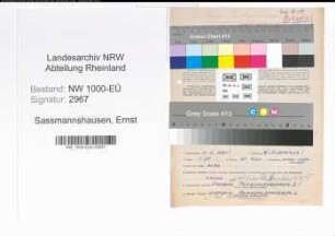 Entnazifizierung Ernst Sassmannshausen, geb. 11.06.1890 (Angest.)