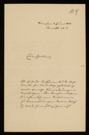 119: Brief von Karl von Unzer an Gottlieb Planck, München, 2.6.1898