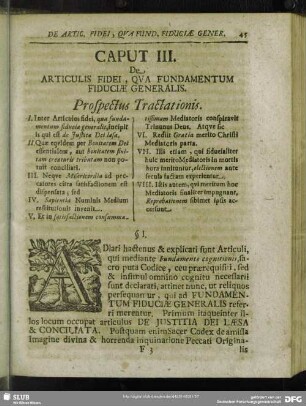 Caput III. De Articulis Fidei, Qua Fundamentum Fiduciae Generalis