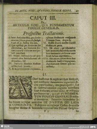 Caput III. De Articulis Fidei, Qua Fundamentum Fiduciae Generalis