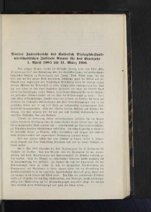 Vierter Jahresbericht des kaiserlichen Biologisch-Landwirtschaftlichen Instituts Amani das Statsjahr 1. April 1905 bis 31. März 1906.