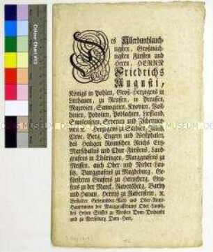 Mandat von Friedrich August II. Kurfürst von Sachsen für das Markgrafentum Oberlausitz über die Wahrung der öffentlichen Sicherheit und die Bekämpfung von Räuberbanden