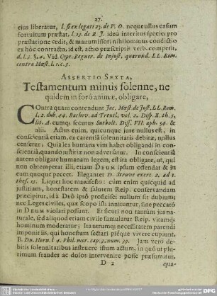 Assertio Sexta, Testamentum minus solenne, ne quidem in forô animae, obligare