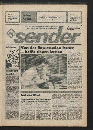 Betriebszeitung 'WF-Sender', Nr.3/1985 (1. Februarausgabe 1985)