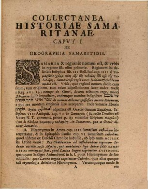 Christophori Cellarii Collectanea Historiae Samaritanae : Quibus Praeter Res Geographicas, Tam Politia Huius Gentis, Quam Religio Et Res Litteraria Explicantur