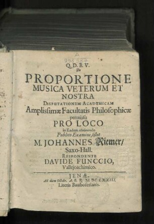 De Proportione Musica Veterum Et Nostra