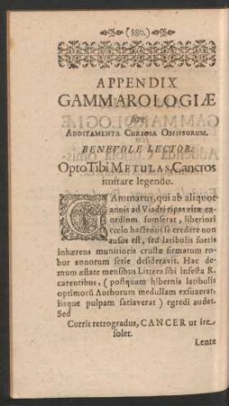 Appendix Gammarologiae sive Additamenta Curiosa Omissorum.