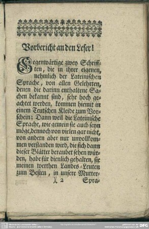 Vorbericht an den Leser!