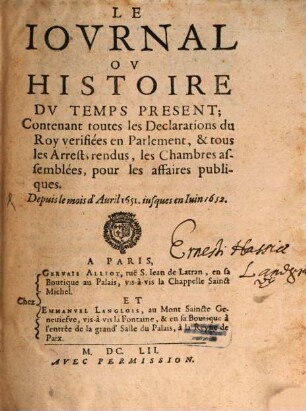 Le Journal ou histoire du temps present