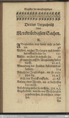 Drittes Verzeichnüß derer Merckwürdigsten Sachen