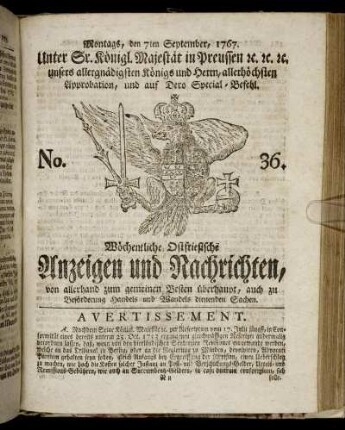 No. 36. Montags, den 7ten September, 1767.