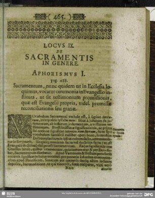 Locus IX. De Sacramentis In Genere