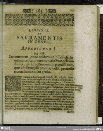 Locus IX. De Sacramentis In Genere
