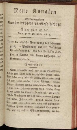 Vierzigstes Stück. Den 4ten October 1815.