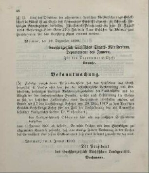 4. Ministerial-Bekanntmachung, betreffend Wechsel in der Hauptagentur der allgemeinen Deutschen Vieh-Versicherungs-Gesellschaft in Lübeck