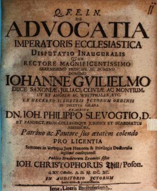 De Advocatia Imperatoris Ecclesiastica : Disputatio Inauguralis