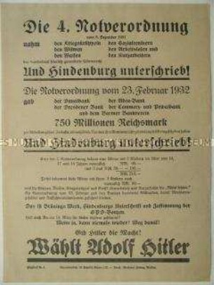 Propagandaflugblatt der NSDAP mit Aufruf zur Wahl Adolf Hitlers zum Reichspräsidenten 1932