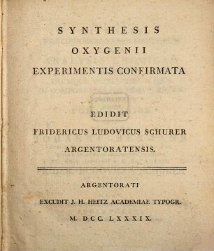 Synthesis Oxygenii Experimentis Confirmata