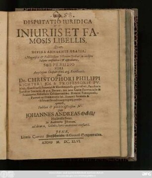 Disputatio Iuridica De Iniuriis Et Famosis Libellis