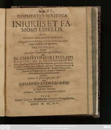 Disputatio Iuridica De Iniuriis Et Famosis Libellis