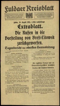 Zweite Ausgabe vom Mittwoch, den 18. August 1915.
