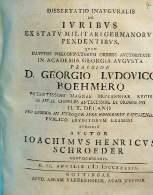 Dissertatio Inavgvralis De Ivribvs Ex Statv Militari Germanorvm Pendentibvs