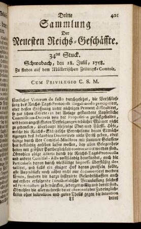 34tes Stuck. Schwabach, den 28 Julii, 1758.